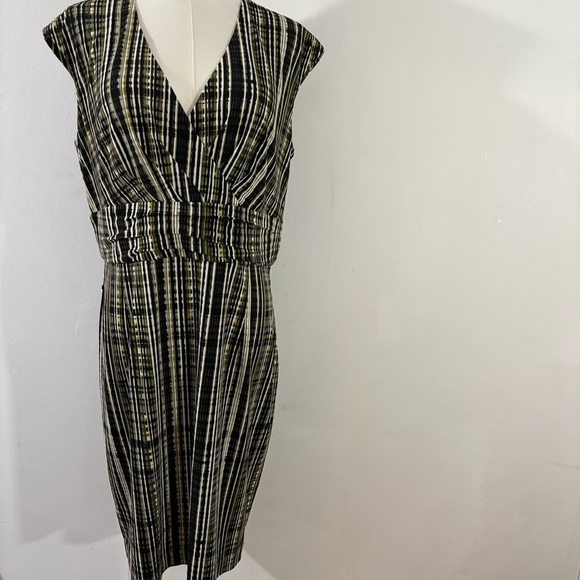 Calvin Klein Dresses & Skirts - Calvin Klein Womens Dress Olive Green Brown White Stripe Print Size 12 Stretch